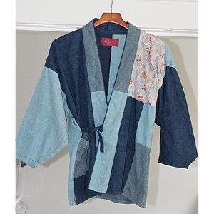 VIntage Patchwork Kimono - Cotton Fabric, Blue Patchwork, One Size